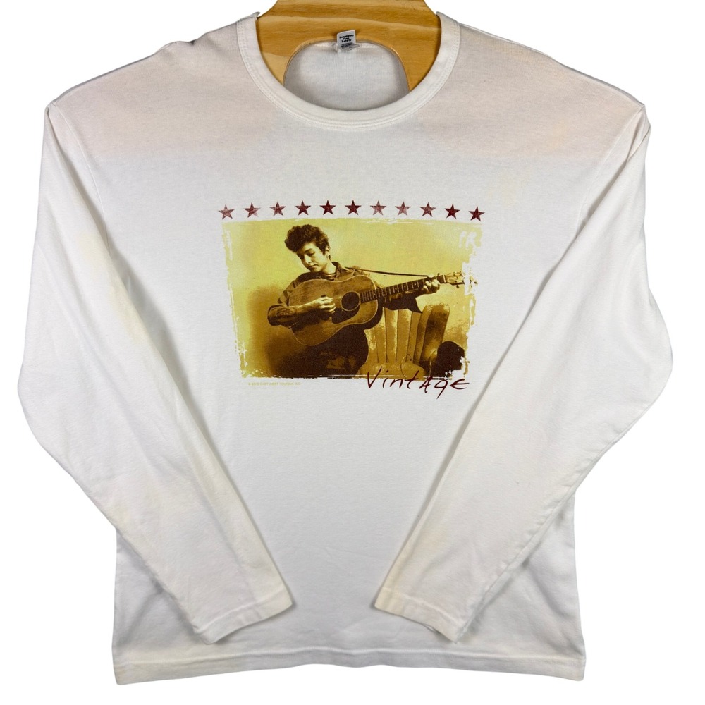 VINTAGE Bob Dylan Long Sleeve Shirt Mens XL White 2002 Tour Graphic USA Made